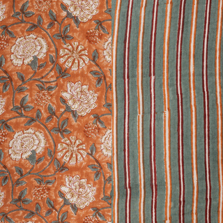 Russet Pillow | Block Print Floral & Stripes