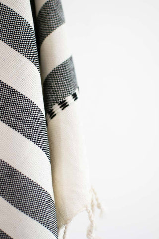 Oversized Woven Hand Towel - Charcoal Stripes