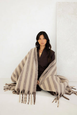 The Wool Stripe Throw - Burnt Umber and Cream
