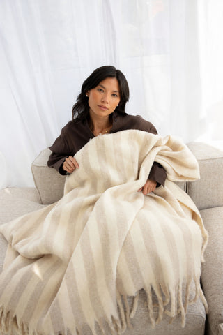 Wool Stripe Throw | Pale Taupe