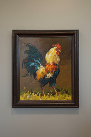 framed painting of a rooster